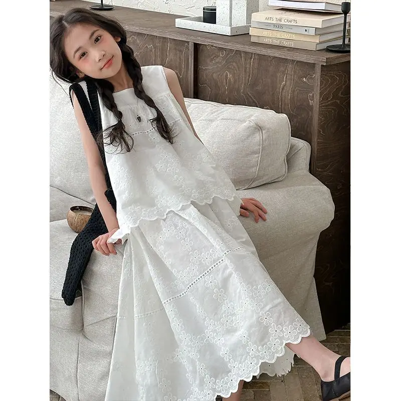 High End Jacquard Embroidered Girls Set 2026 Summer New Children Strap Skirt Fashionable Two Piece Set for Girls