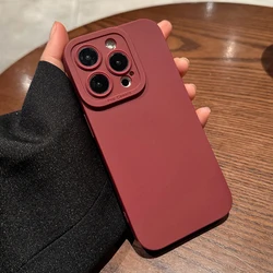 Wine Red Liquid Skin Silicone Phone Case For iPhone 17 Pro Max 16 15 13 14 12 11 Pro Max 16 Plus Soft Shockpoof Back Cover Shell