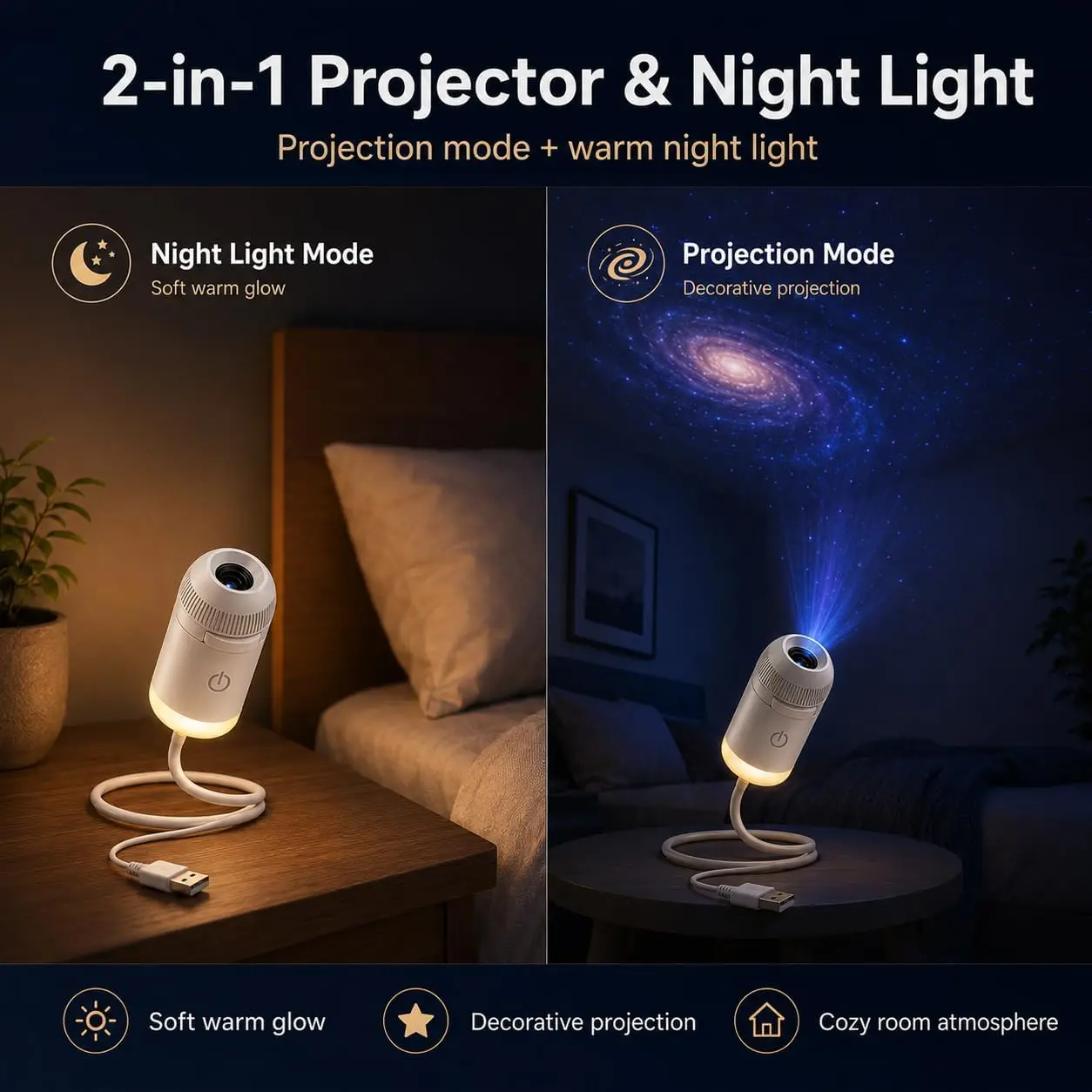 24-in-1 Mini USB Plug-in Galaxy Star Projector Night Light 360° Rotatable Nebula Starry Sky Projector Light For Bedroom Decor