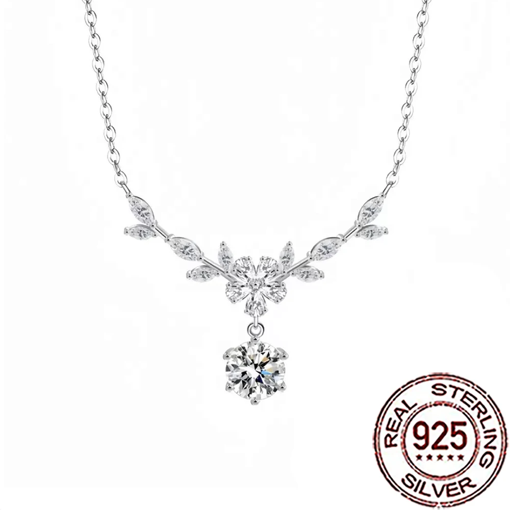 CWWZircons Halskette mit Anhänger aus Sterlingsilber 925, umwerfend, rund, CZ-Blumenblatt, für Damen, Braut, Hochzeit, Dekoration, Schmuck, Geschenke, SD053