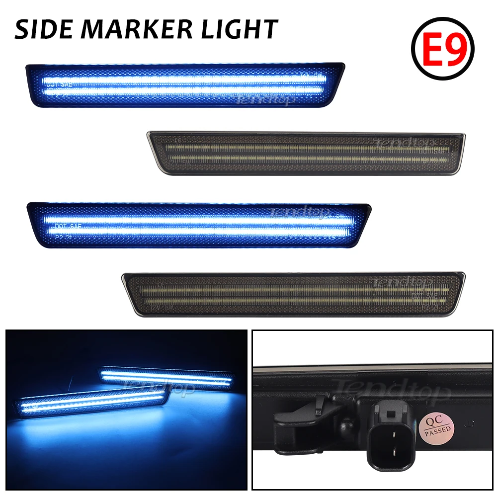 4pcs Non Dynamic Blue LED Turn Signal Side Marker Light Front/Rear Side Marker Lamp For Dodge Challenger 2015 -2023