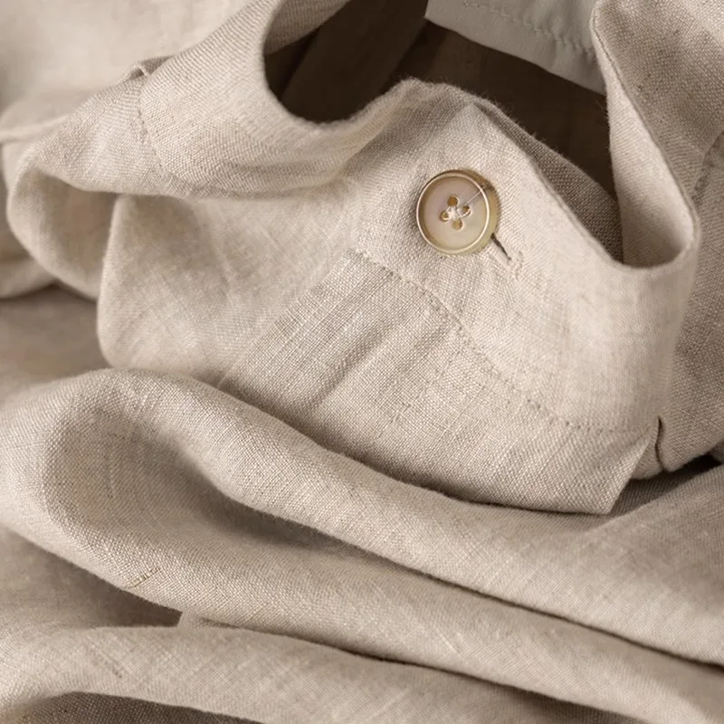 جديد القطن الكتان مرونة عالية الخصر مطوي مستقيم واسعة الساق السراويل الطويلة النساء صافي اللون السراويل الطويلة السيدات السراويل