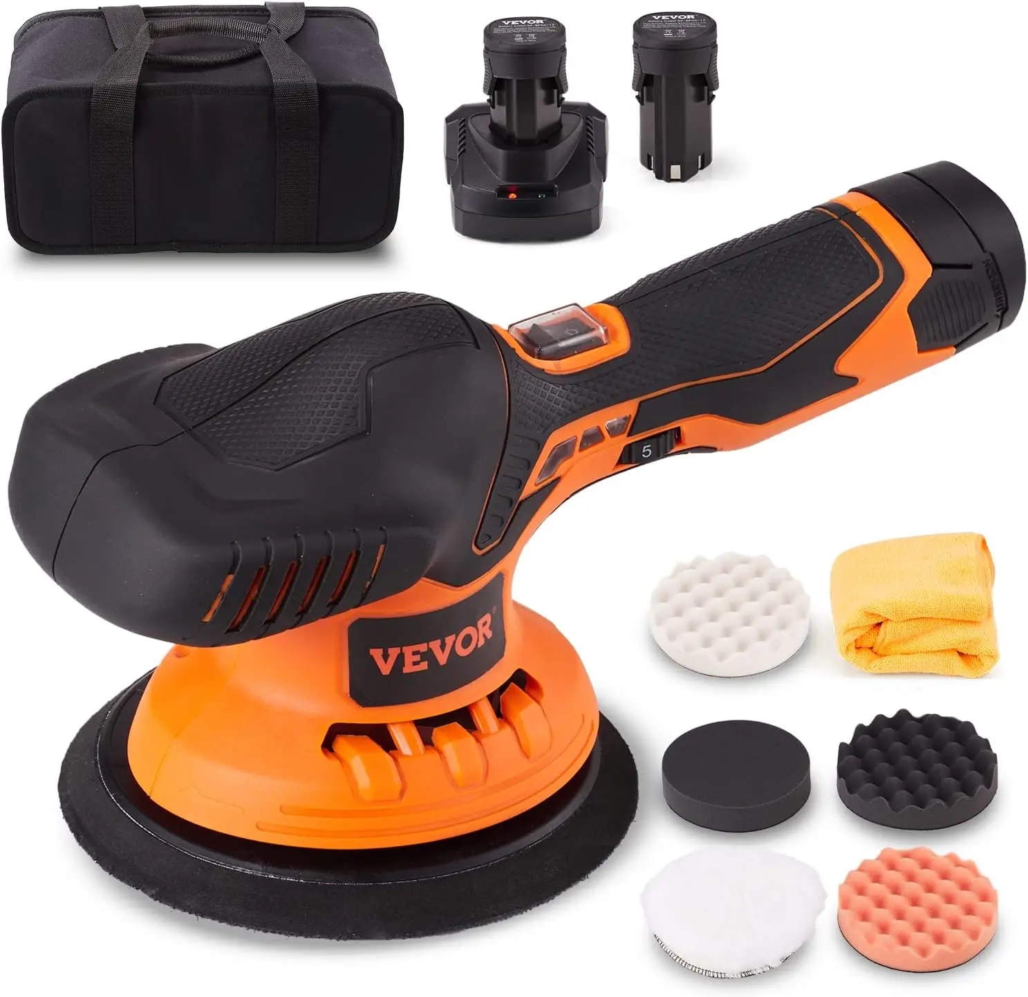 

Cordless Buffer Polisher with 2pcs 2.0Ah Battery, 6-Inch Random Orbital Polisher, 6 Variable Speed 5200RPM