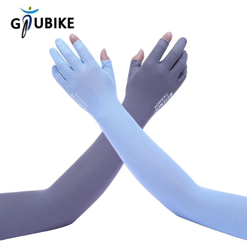

GTUBIKE Men's and Women's Summer Outdoor Sports Ice Silk Sunscreen Full Arm Gloves Breathable Exposed Double Finger Sleeves