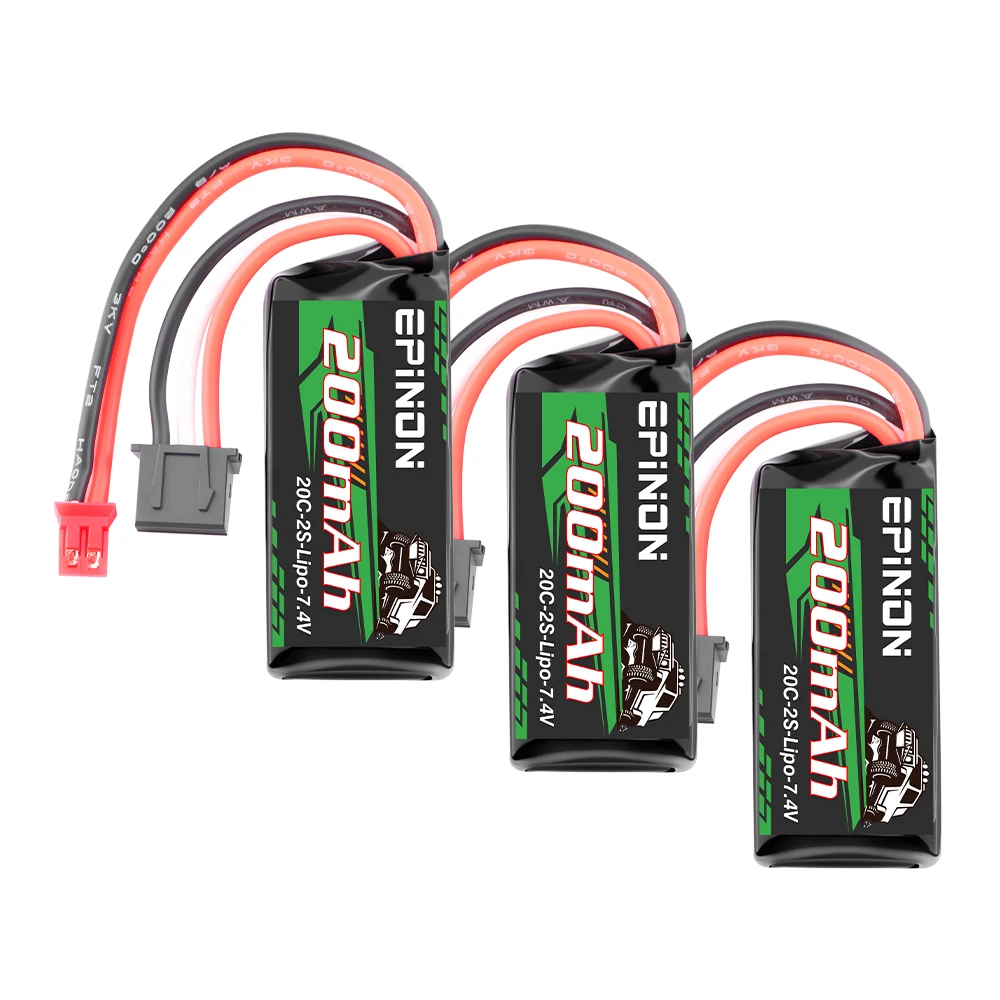 3PCS 7.4V Lipo Battery 2S 20C 200mAh Rechargeable Lithium Battery with PH2.0 Plug for RC Car Trucks Axial SCX30
