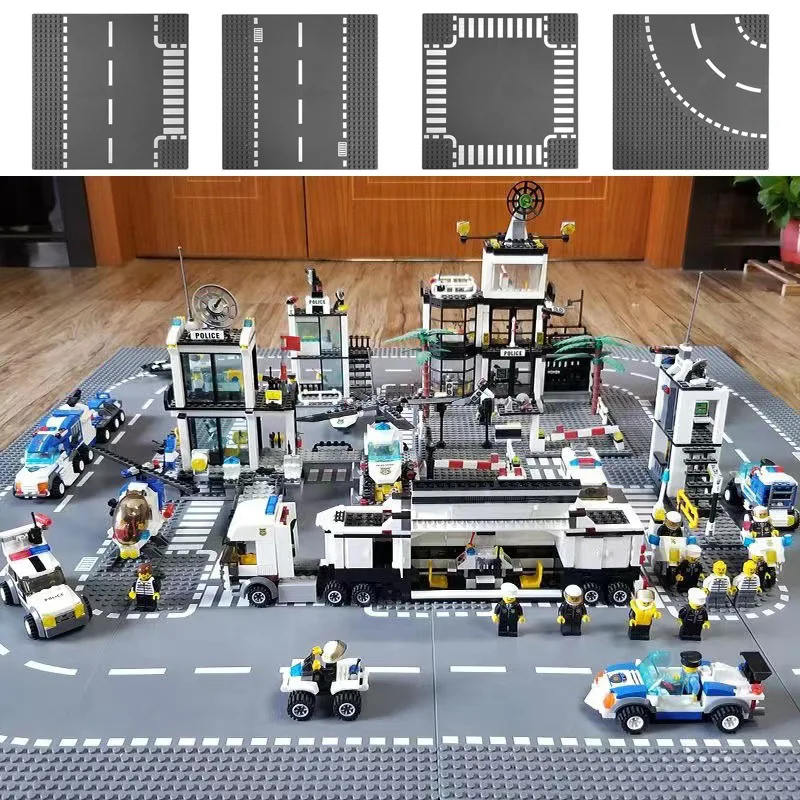 Children's DIY Compatible with Lego Assembly Multi-functional General Street Transportation Building Block Toys Crossroads