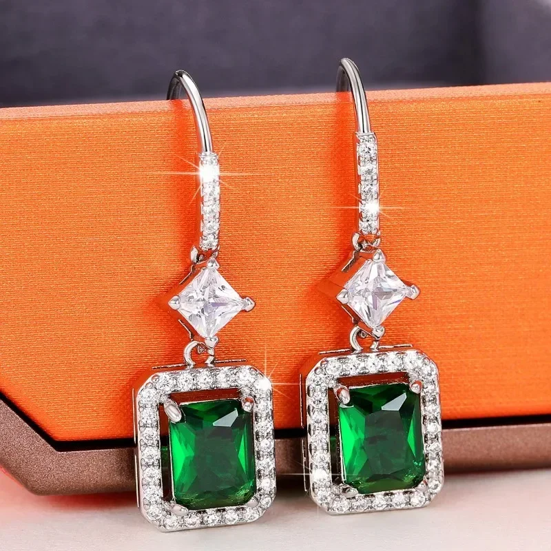 

Vintage Green Emerald Zircon Sterling Silver Earring for Women Wedding Earring Gift Luxury Jewelry Aesthetic Pendientes Mujer