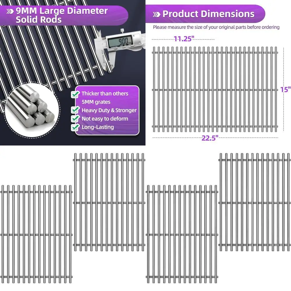 

Stainless Steel Grill Grates for Gas Grills - Side Control Panel Compatible with Spirit E-210, E/S200 & 210, Genesis Silver A, a
