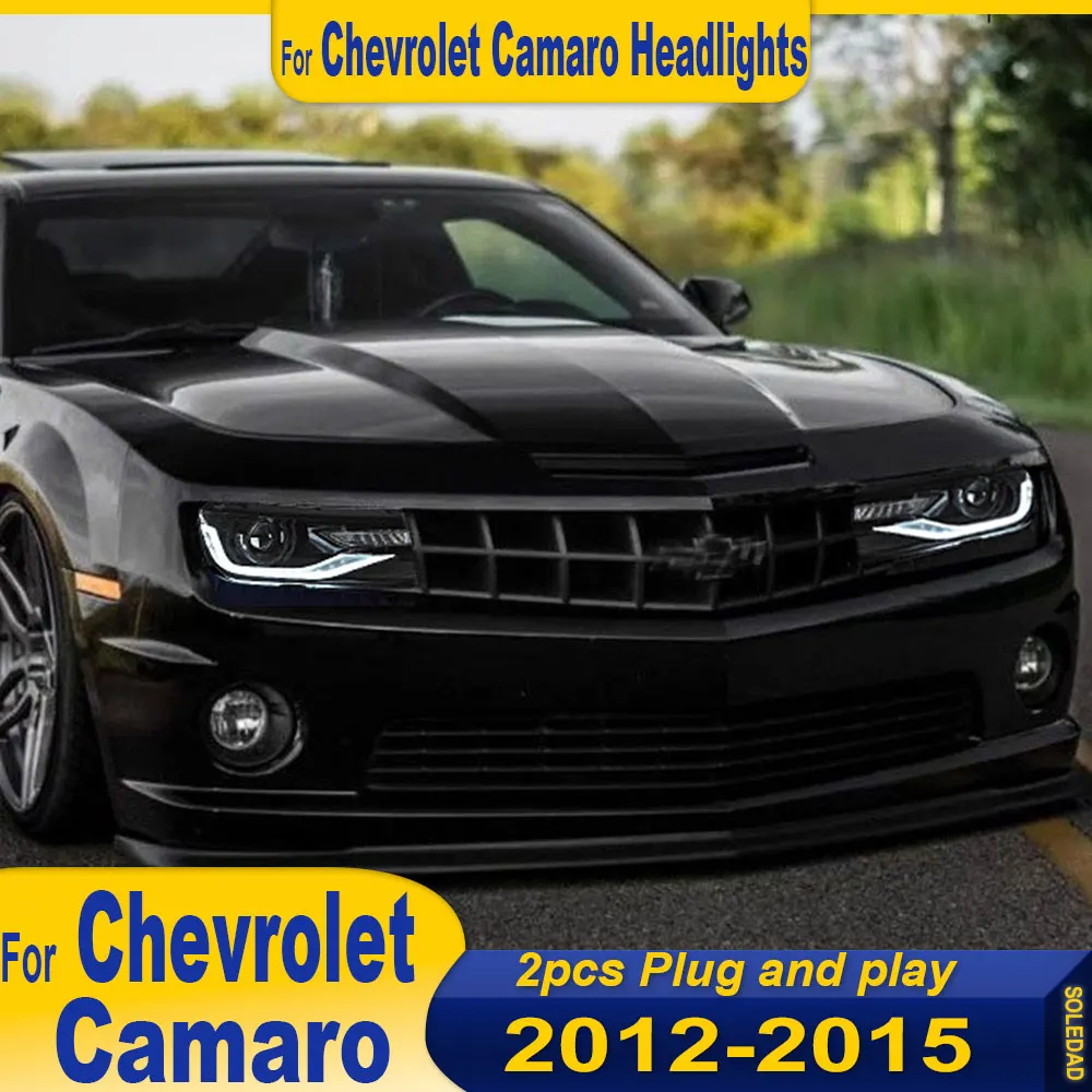 

Светодиодные фары для Chevrolet Camaro 2012 2013 2014 2015, с движущимся указателем поворота, двухлучевыми линзами, обычные версии, автомобильные аксессуары