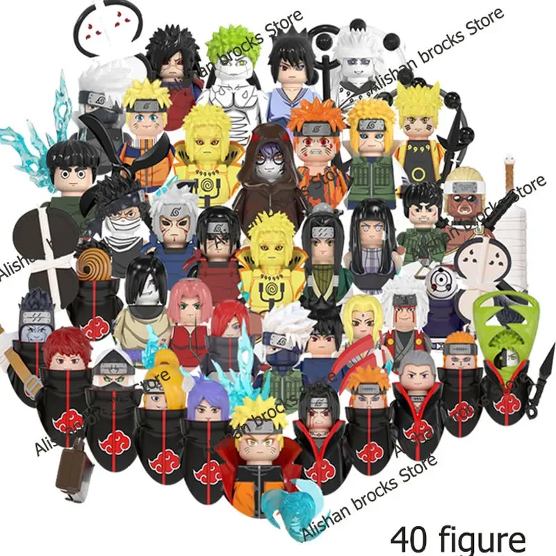 Anime Narutoe Sasuke Kakashi Akatsuki blocs de construction, briques de dessin animé, figurines d\'action, assemblage de têtes, cadeaux pour enfants,