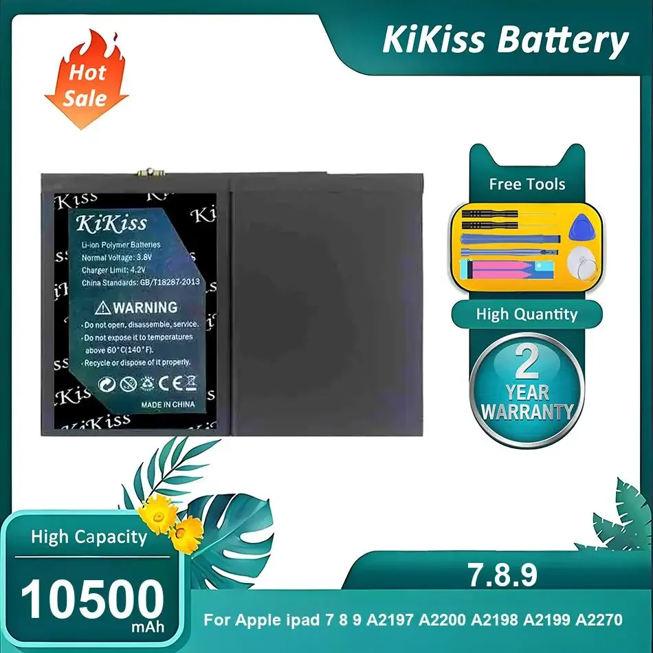 Powerful Battery For Apple iPad 7 8 9 A2197 A2200 A2198 A2199 A2270 A2428 A2429 A2430 A2792 A2602 A2603 A2604,7.8.9,10500mAh