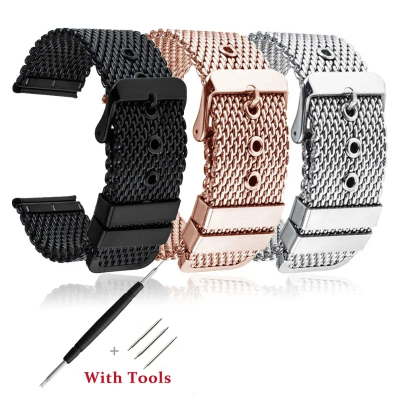 18mm 20mm 22mm 24mm 1.0 Milanese Mesh Loop Edelstahl-Uhrenarmband für Damen und Herren Universelles Wasserdichtes Uhrenarmband