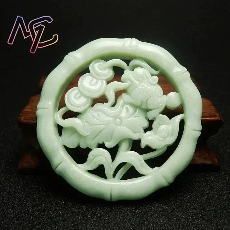 Natural Guizhou Emerald Stone Hollow Carved Lucky Dragon Animal Flower Pendant Necklace Jewellery Fashion Amulet Luck Gift Women