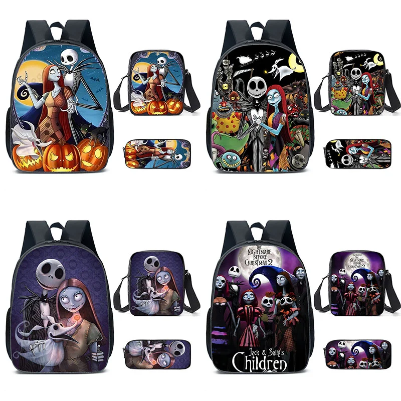 

3pcs Set The Nightmare Before Christmas Backpack Anime Jack Skellington Sally Backpacks Cute Cartoon School Bags Halloween Gifts
