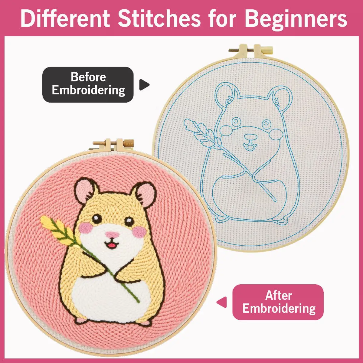 20X20CM/7,87 Zoll Tier - Hamster Stanznadel-Stickset, Stickerei-Kit, gestrickte Stickerei, DIY, handgemachtes Geschenk – Detail 4