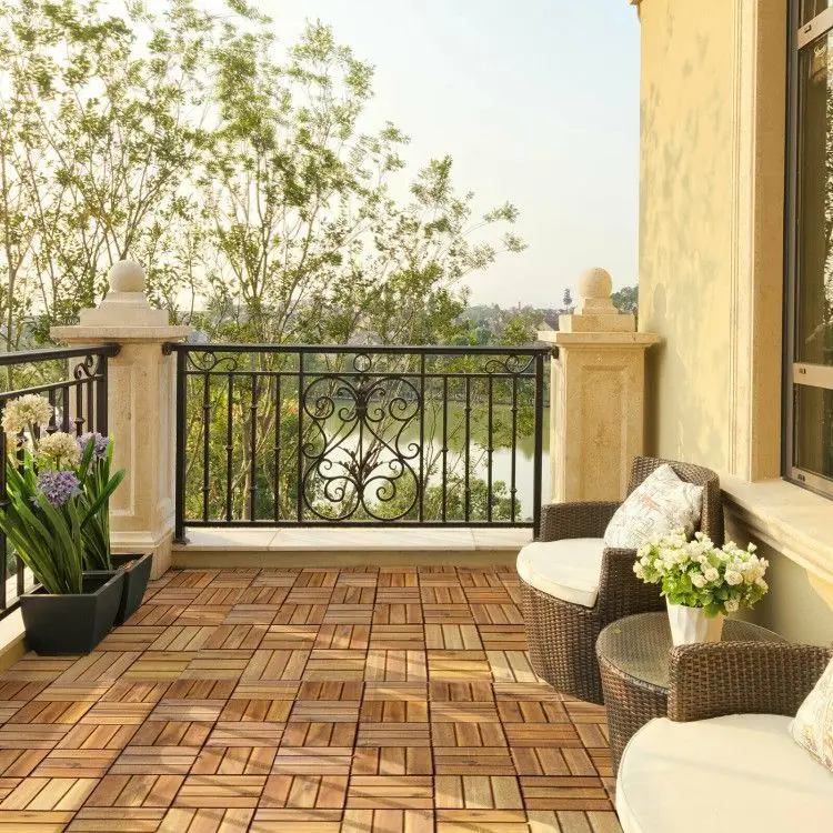 

27 Pieces Acacia Wood Interlocking Patio Deck Tile Outdoor Decor Flooring