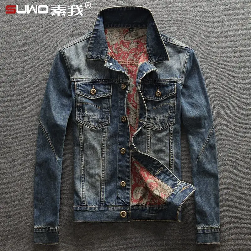 

New 2025 Autumn Versatile Denim Jacket Men's Slim Korean Windbreaker Casual Motorcycle Trend Retro Printed Short Top Blue Jacket