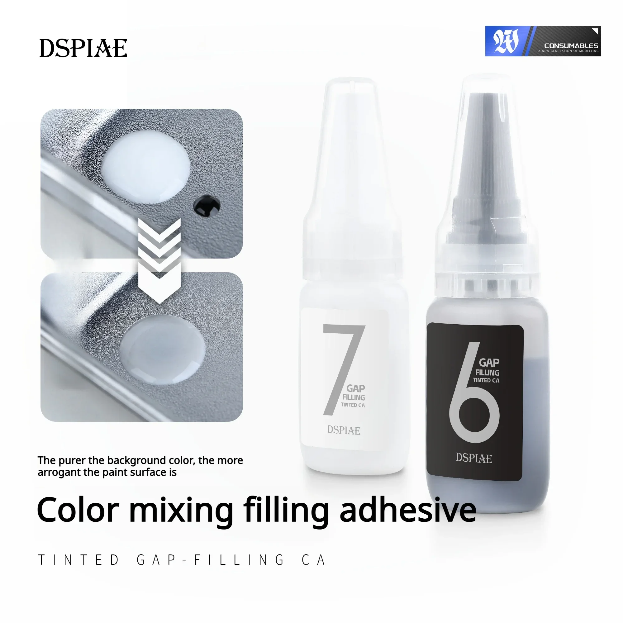 DSPIAE BP-01 02 PRO Quick-Dry Gap Filler Black White  Accelerator Set for Gundam Plastic Model Kits  Easy Sanding Fast Hardening