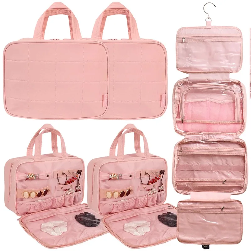 Travel Hanging Toiletry Bag Jewelry Organizer 2 in 1 Cosmetic Storage Case Waterproof Large Capacity Makeup Organizer Portable