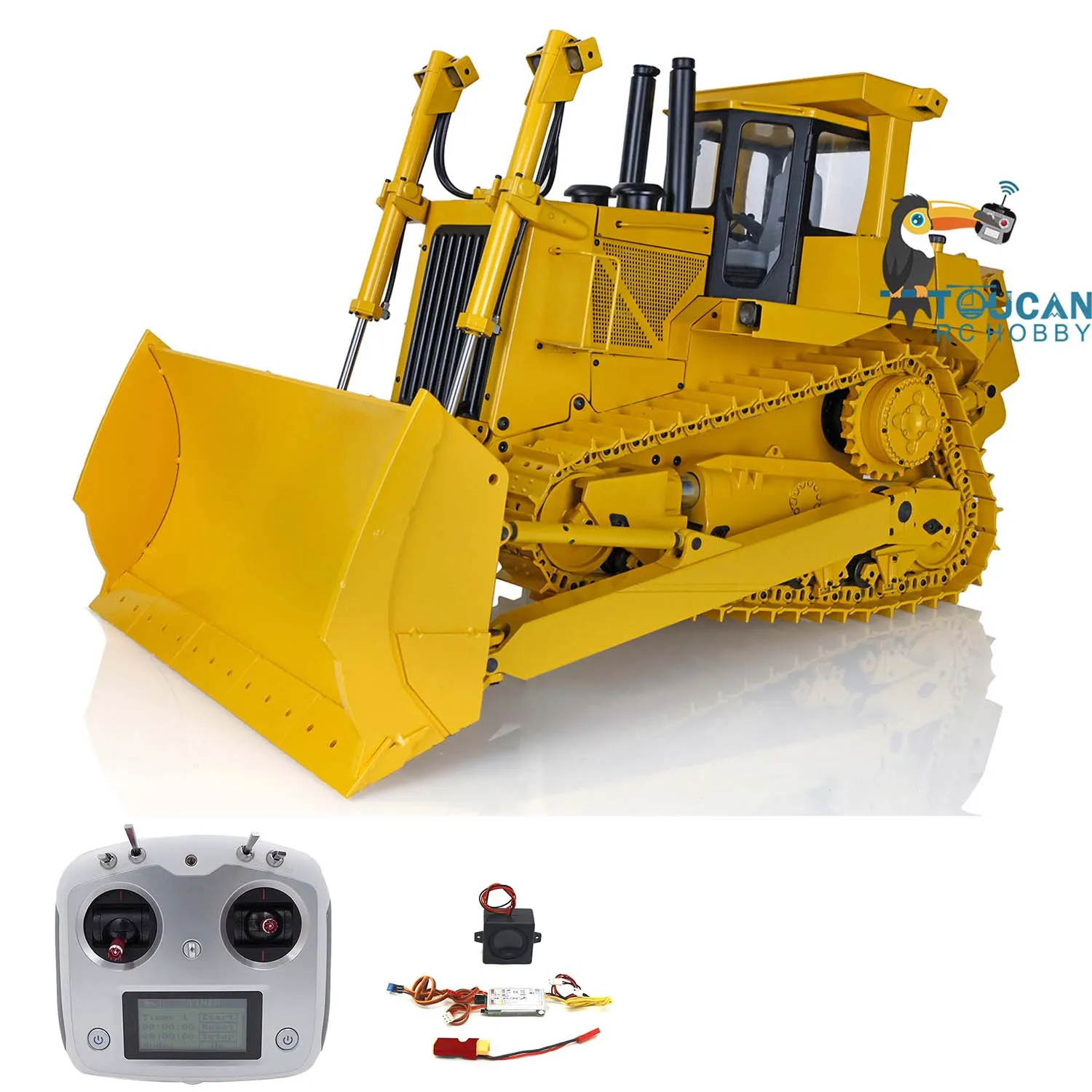 JDM-98 1/14 Metal Hydraulic RC Bulldozer DXR2 I6S Radio New Sound Module Pump ESC Motor Remote Control Toys Model TH22617