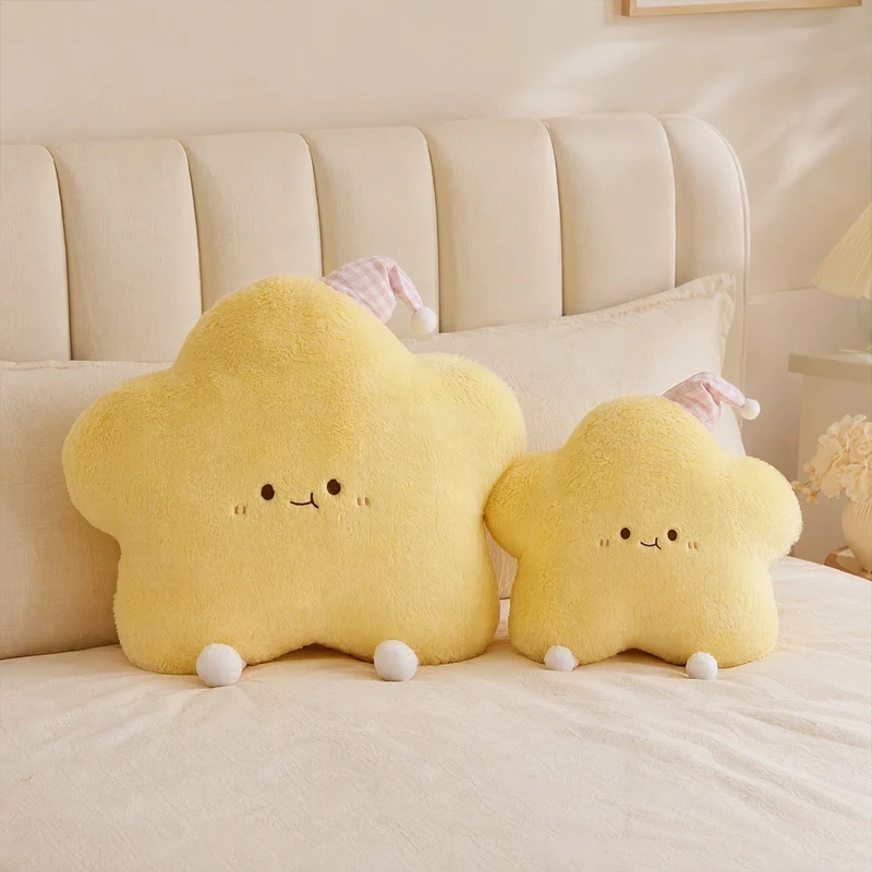 Pink Yellow Sky Blue Star Cushion Plush Pillow Flat Back Headboard Support Rounded Shape Soft Bedside Rest Companion