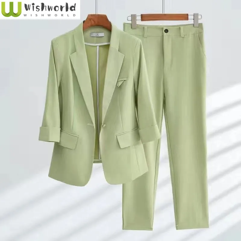 

2023 Summer New Unlined Thin Jacket Casual Wide Leg Pants Two Piece Elegant Women's Pants Suit Office Outfits