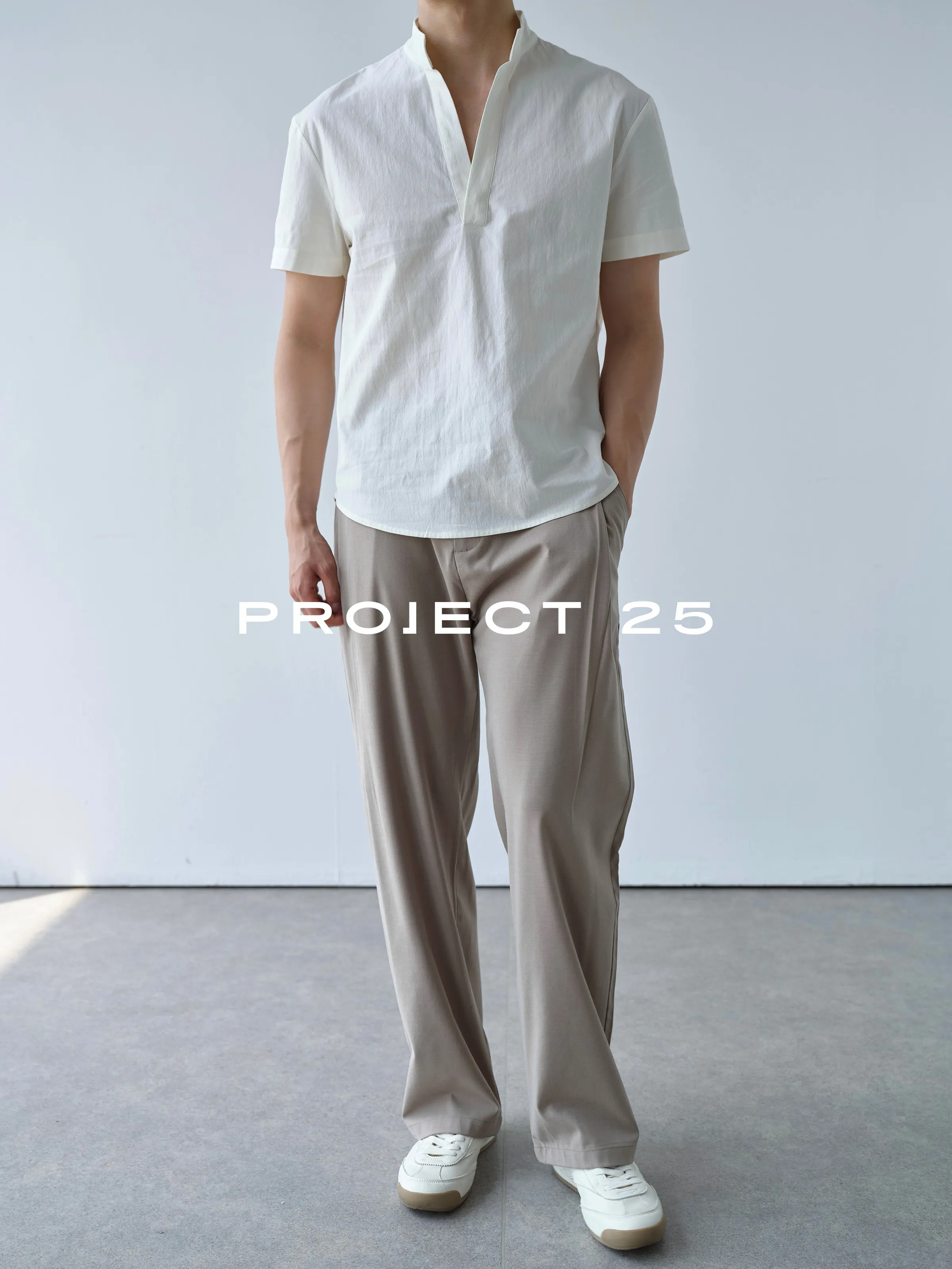 PROJECT 25 Men Cotton Linen Blend Stand Collar Short Sleeve Shirt Lightweight Wrinkle Texture Summer Casual Button Down Blouse