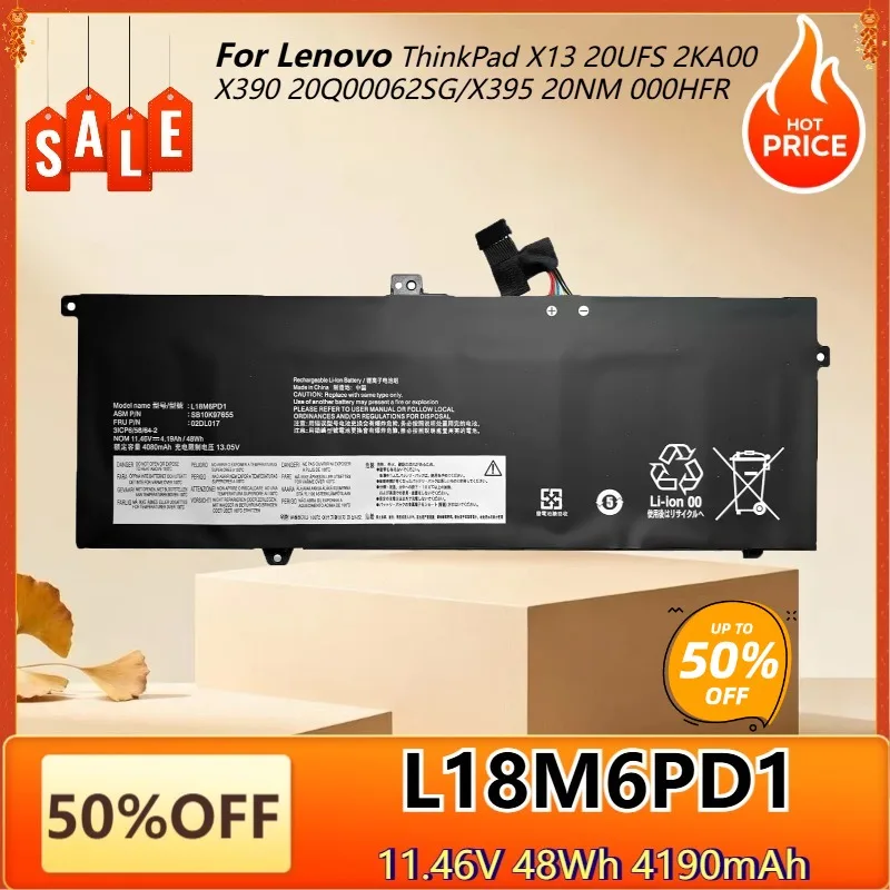 L18M6PD1 Laptop Battery for Lenovo ThinkPad TP00106A X390 X395 X13 1st Gen 2020 02DL017 02DL018 SB10K97655 L18M6PD2 L18C6PD1