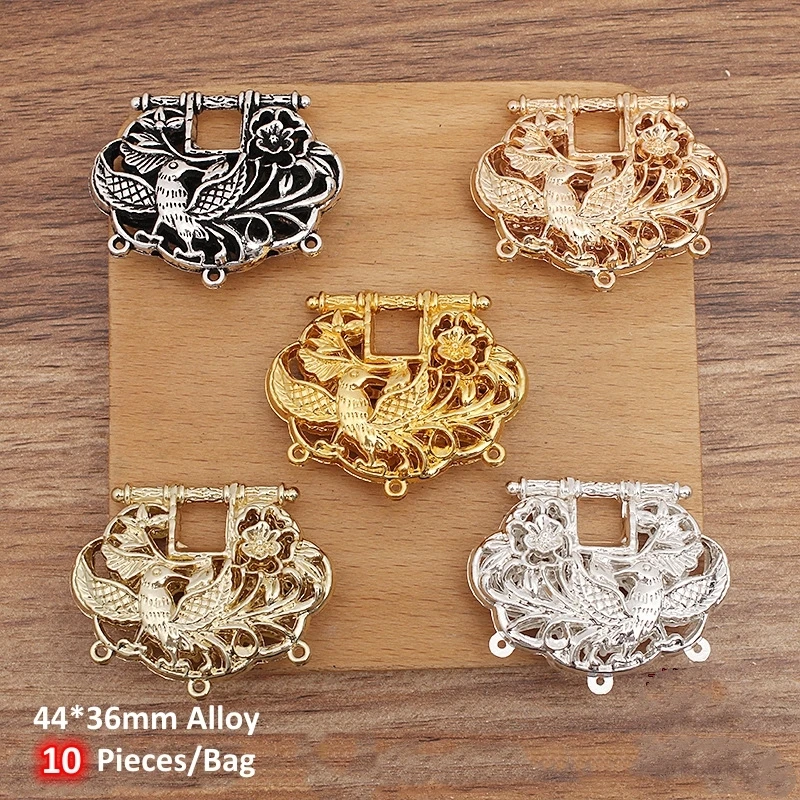 BoYuTe (10 Pieces/Lot) Alloy Phoenix Lock Pendants Multi Tone Hollow Bird Flower Charms DIY Necklace Jewelry Craft Supplies