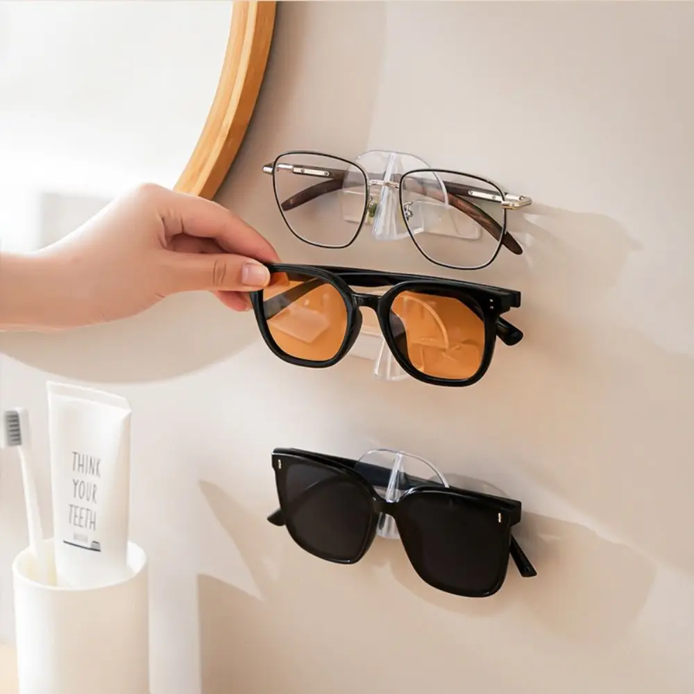 2Pcs Plastic Glasses Storage Rack Transparent Punch-free Sun-glasses Display Holder Space Saving Wall Mounted Sunglass Organizer