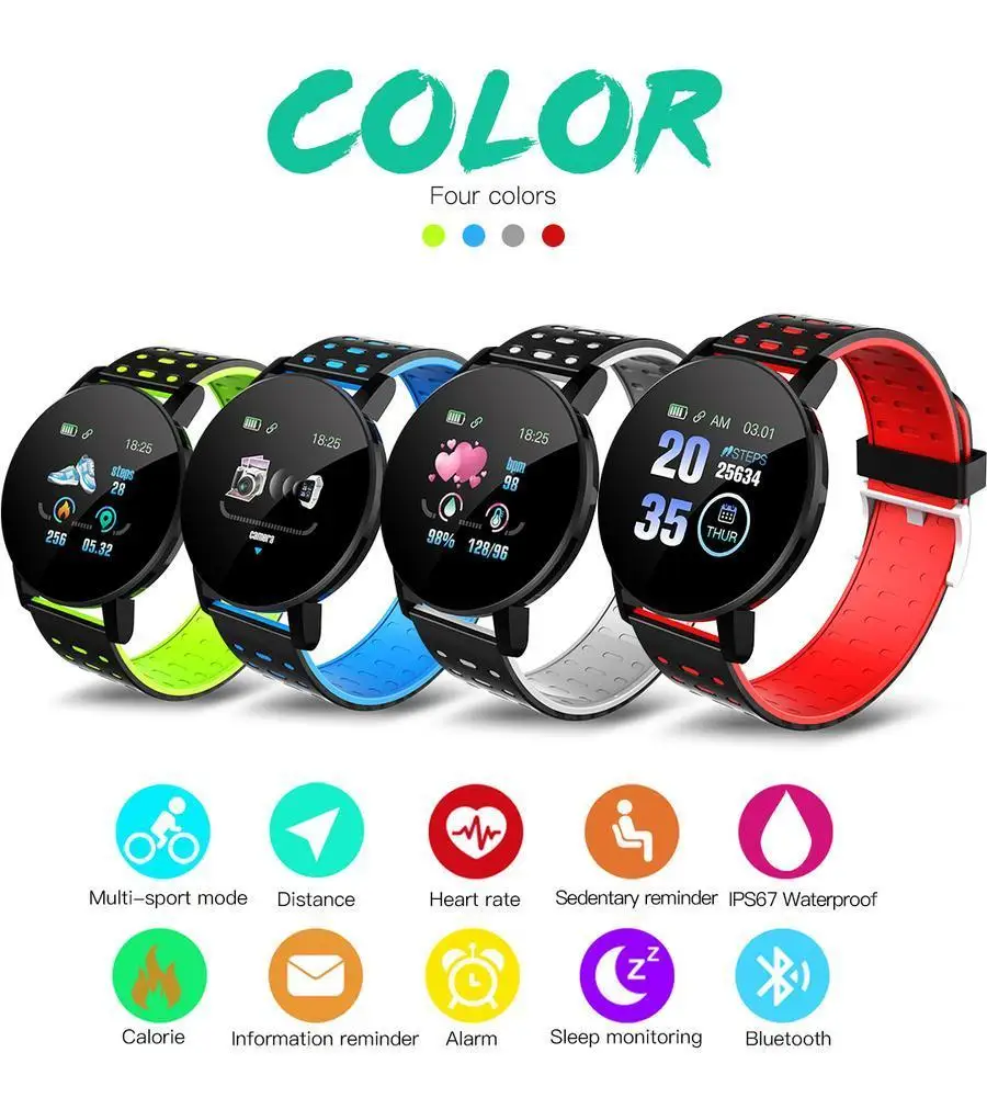 Smart Bracelet Blood Pressure Waterproof Sport Round Smartwatch Smart Clock Fitness Tracker For Android Ios