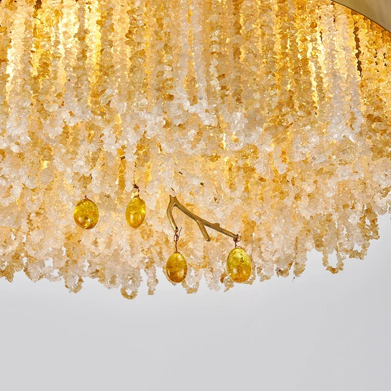 Modern Luxury Chandelier Brass & Natural Crystal Pendant Light for Dining Room Living Room Bedroom Home Decor Lighting