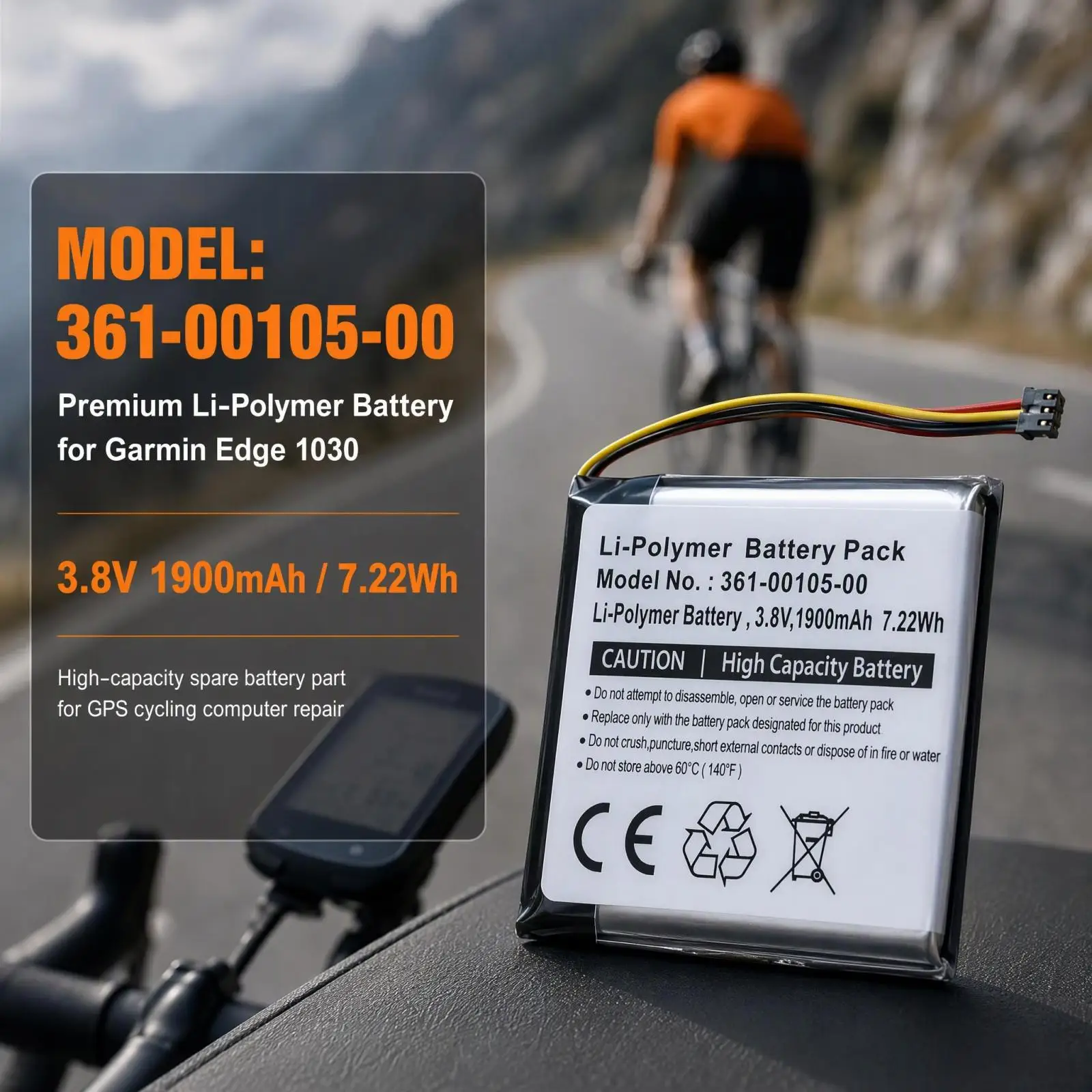 361-00105-00 3.8V 1900mAh Li-Polymer Replacement Spare Battery for Garmin Edge 1030 Bicycle GPS Cycling Computer Repair Part
