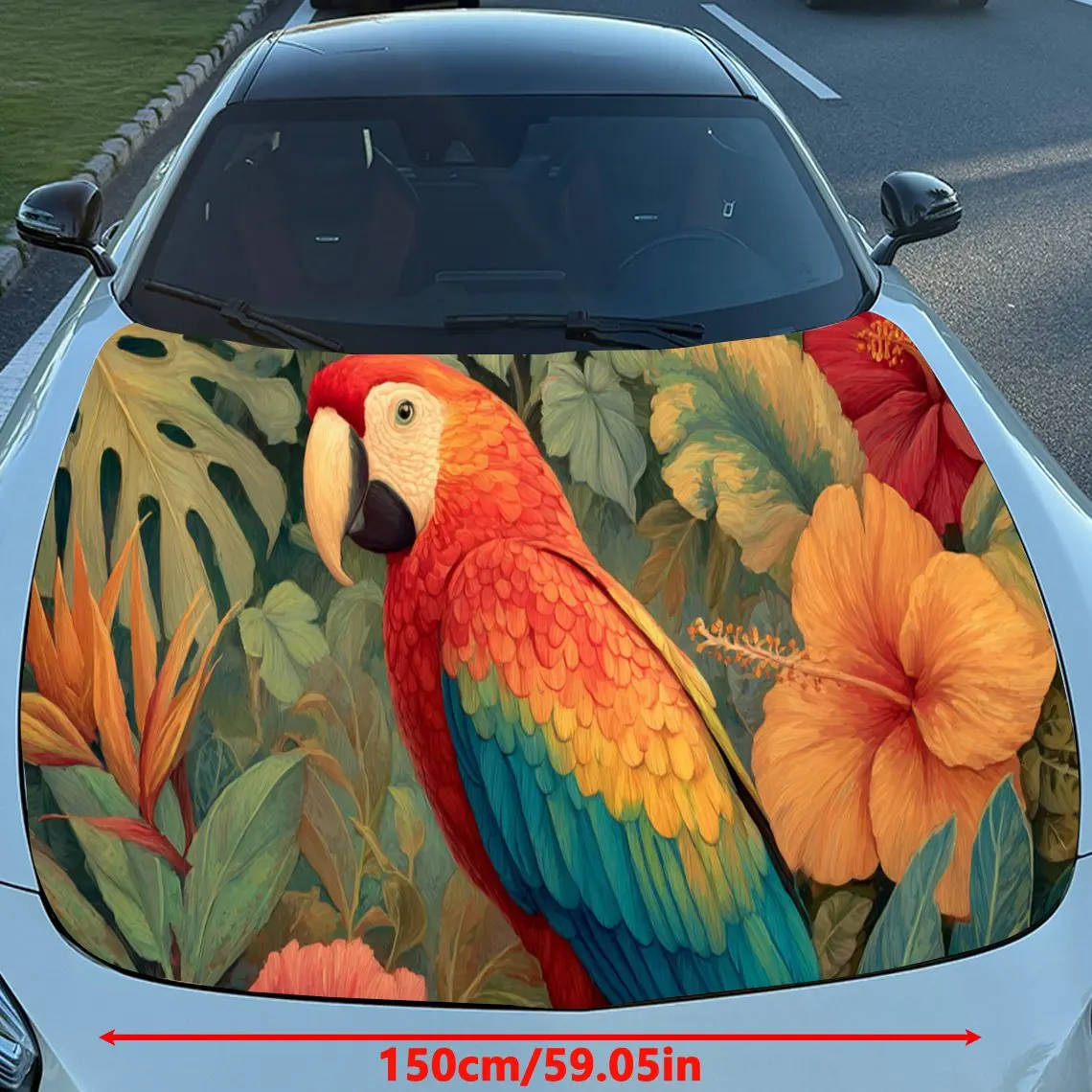 Lively Tropical Parrot Car Hood Stickers - Self-Adhesive, Waterproof and Durable Vinyl Wrap, Decorate And Protect Your Car, Fit
