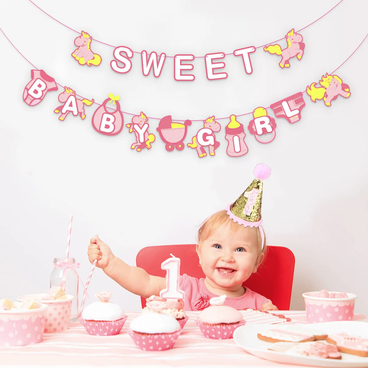 

Baby Birthday for Kids Party Photo Props Glitter Cone Toddler Hat Accessory Baby Birthday Hat Ball Stylish Fun Decor