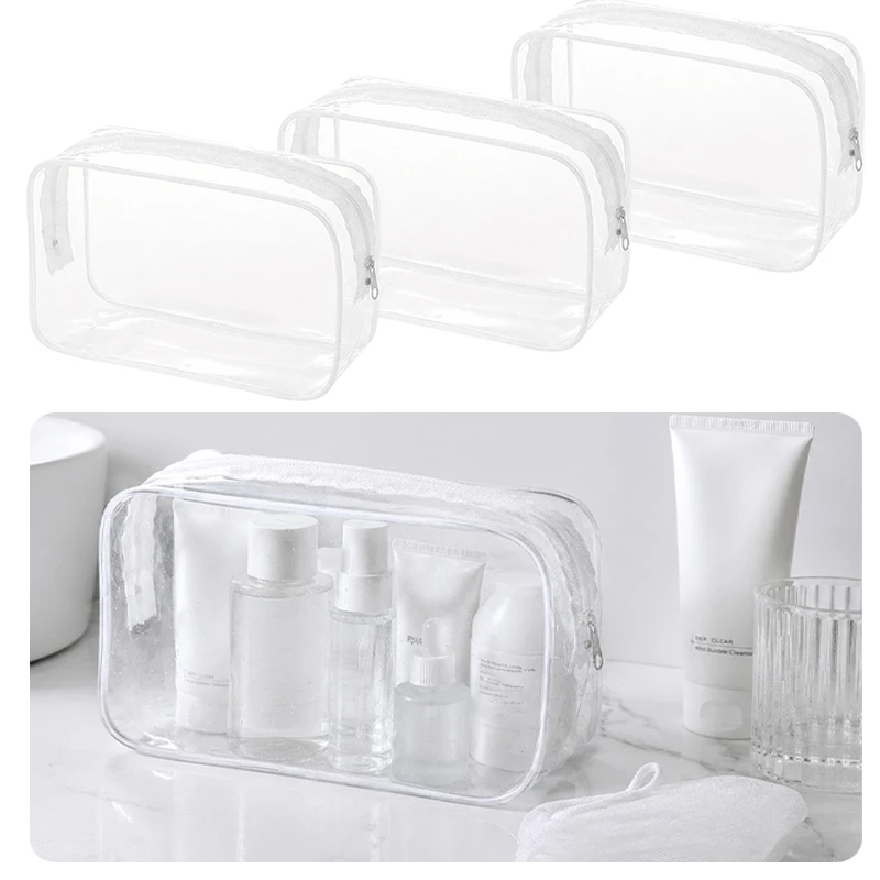 3/6/12PC Makeup Bags White Trim Clear Toiletry Pouches Waterproof Zipper Organizer Travel Business Trip Home Visible Sorting ZYF