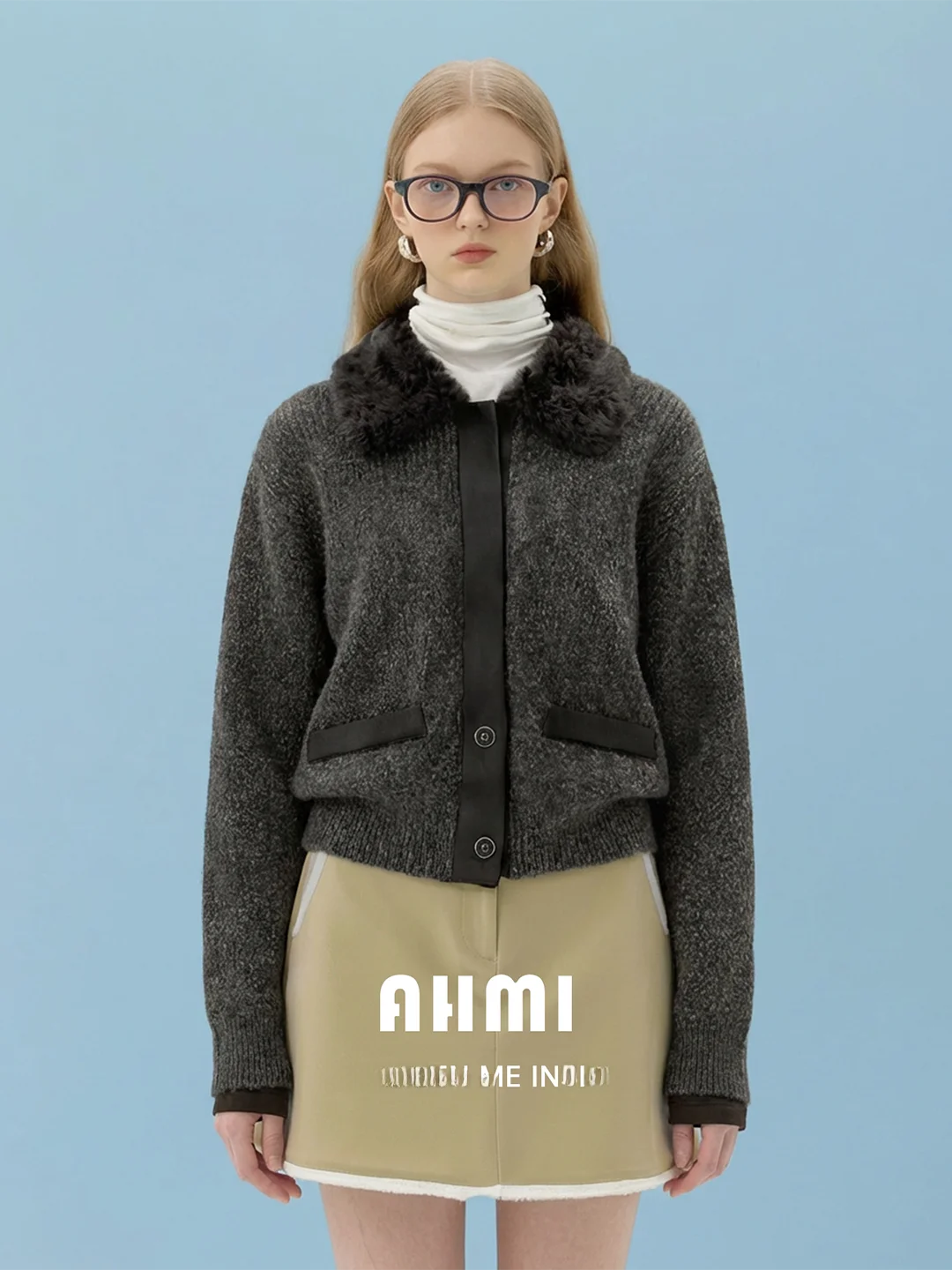 

Женский вязаный кардиган AHMI с меховым воротником: мягкий, уютный, свободного кроя, осенне-зимний, новый, повседневный, для ежедневной носки, эксклюзивно онлайн