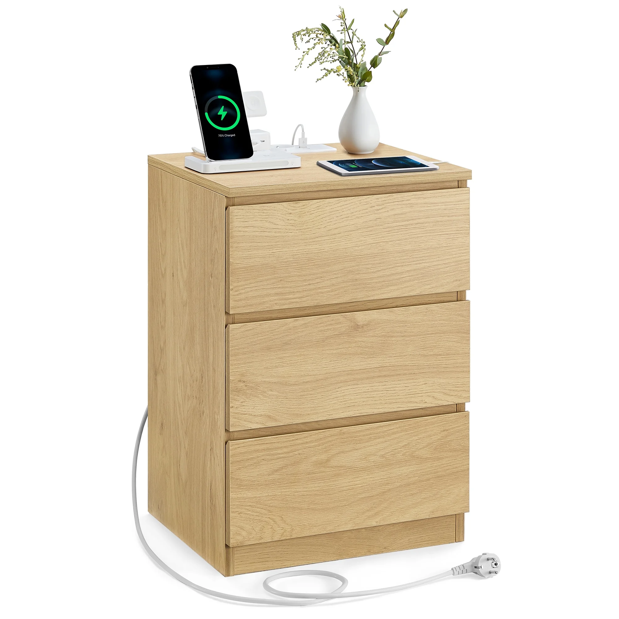 Wholesale New Design Multi-function Bedside Table Modern Wood Nightstand with 3 Drawers