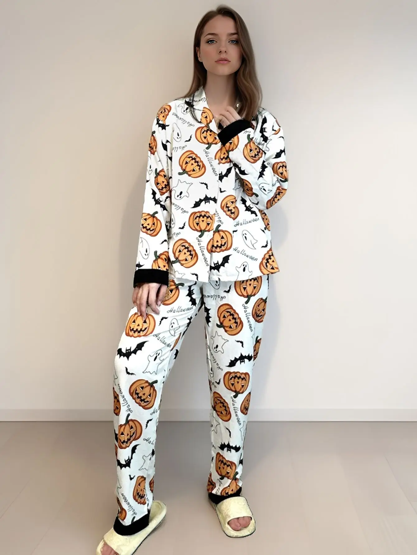 

Women's 2025 Fall Winter Lightweight Cardigan Pajama Set Long Sleeve Loose Fit Simple Style Outdoor Ready Home Wear