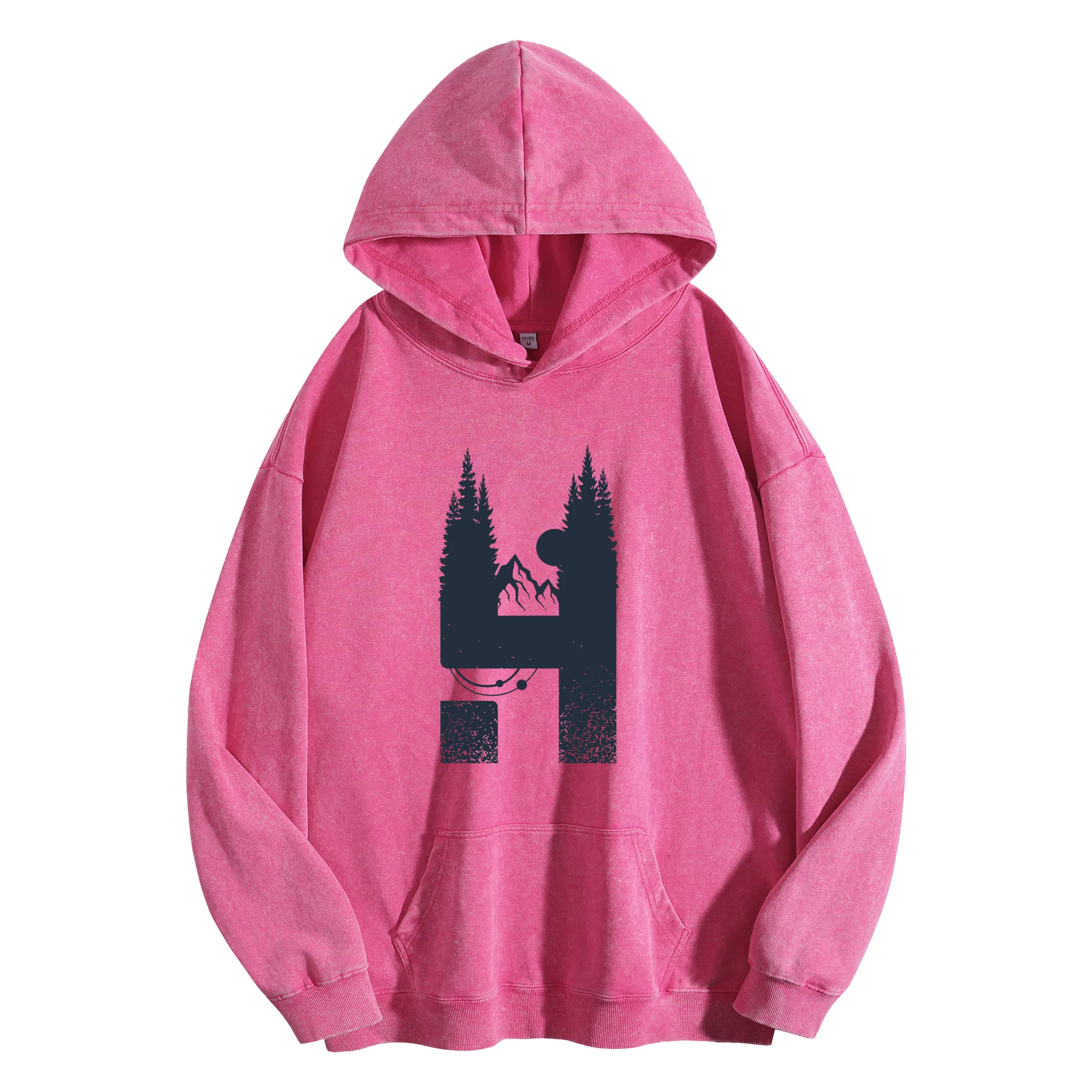 سترة بغطاء للرأس مغسولة عتيقة 400G بطباعة جرافيك من Forest H للجنسين، بلوفر كبير الحجم، مجموعة الخريف/الشتاء