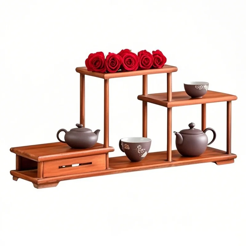 Wooden Miniature Decorative Rack Coffee Tea Sets Pedestal Figurines Display Stand Vase Flower Pot Sorting Table Plant Log Shelf