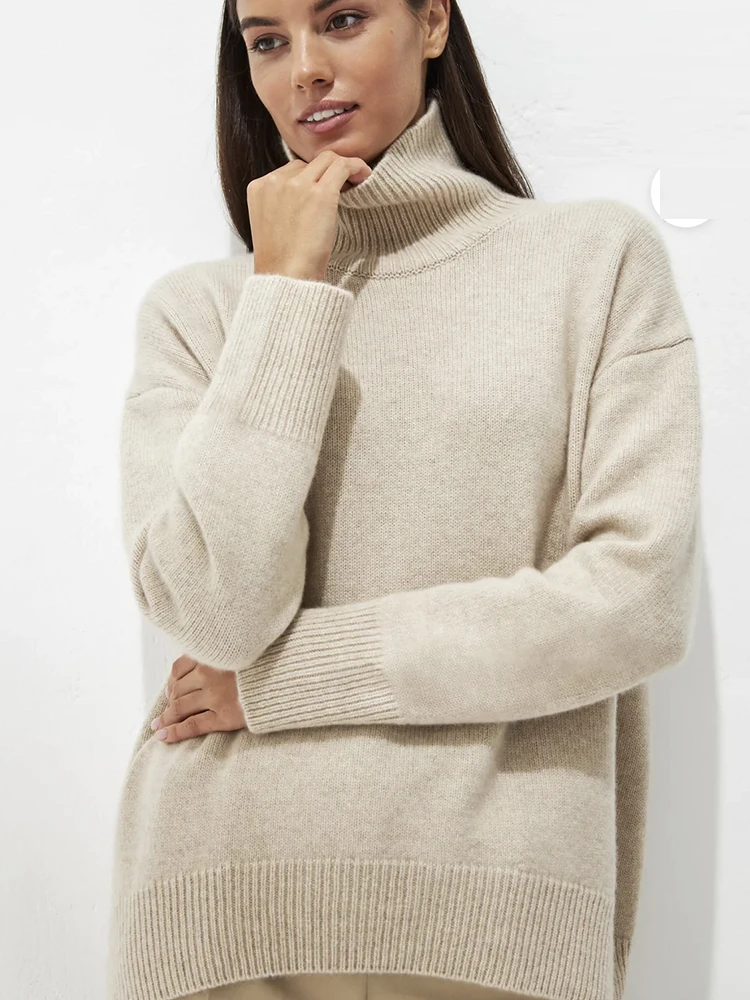 Hirsionsan Chic Turtle Neck Autumn Winter Sweater Women Soft Warm Basic Knitted Pullover 12 Colors Loose Casual Female Jumper