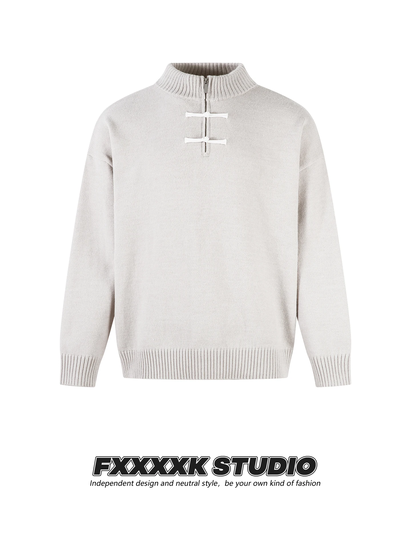 

Мужской вязаный свитер FXK Lazy с молнией, воротником-стойкой, на пуговицах, теплый, повседневный, длинный, в китайском стиле, премиум-качество