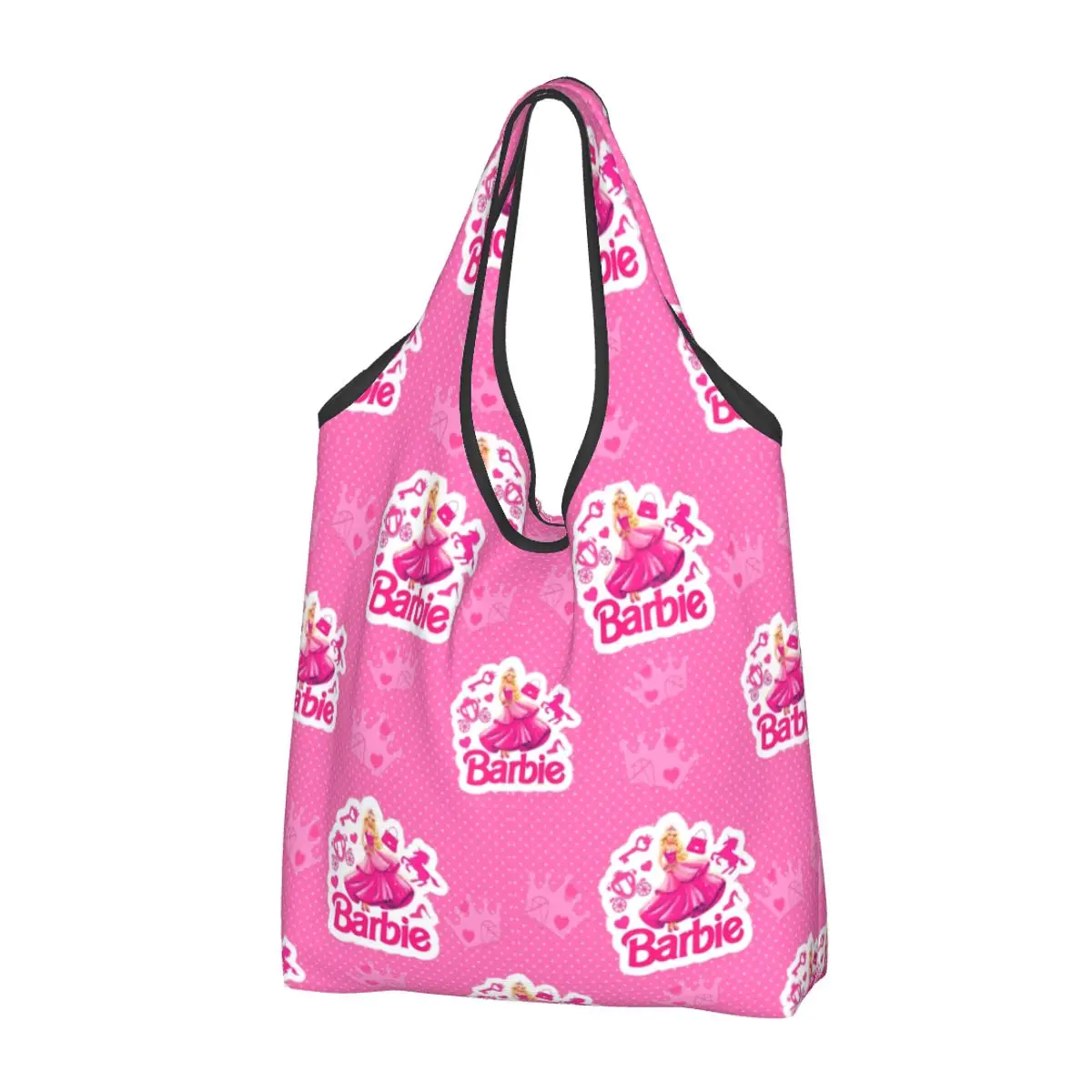 Custom Cute Print Barbies Princesse Doll Tote Shopping Bag Portable Shopper Shoulder Handbag