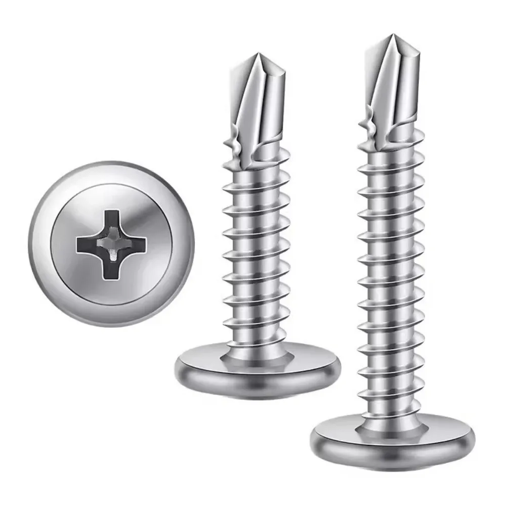 50PCS Stainless Steel Self Tapping Screws Round Washer Flat Head Self Drilling Screws High-Strength Cross Phillips Metal Screws