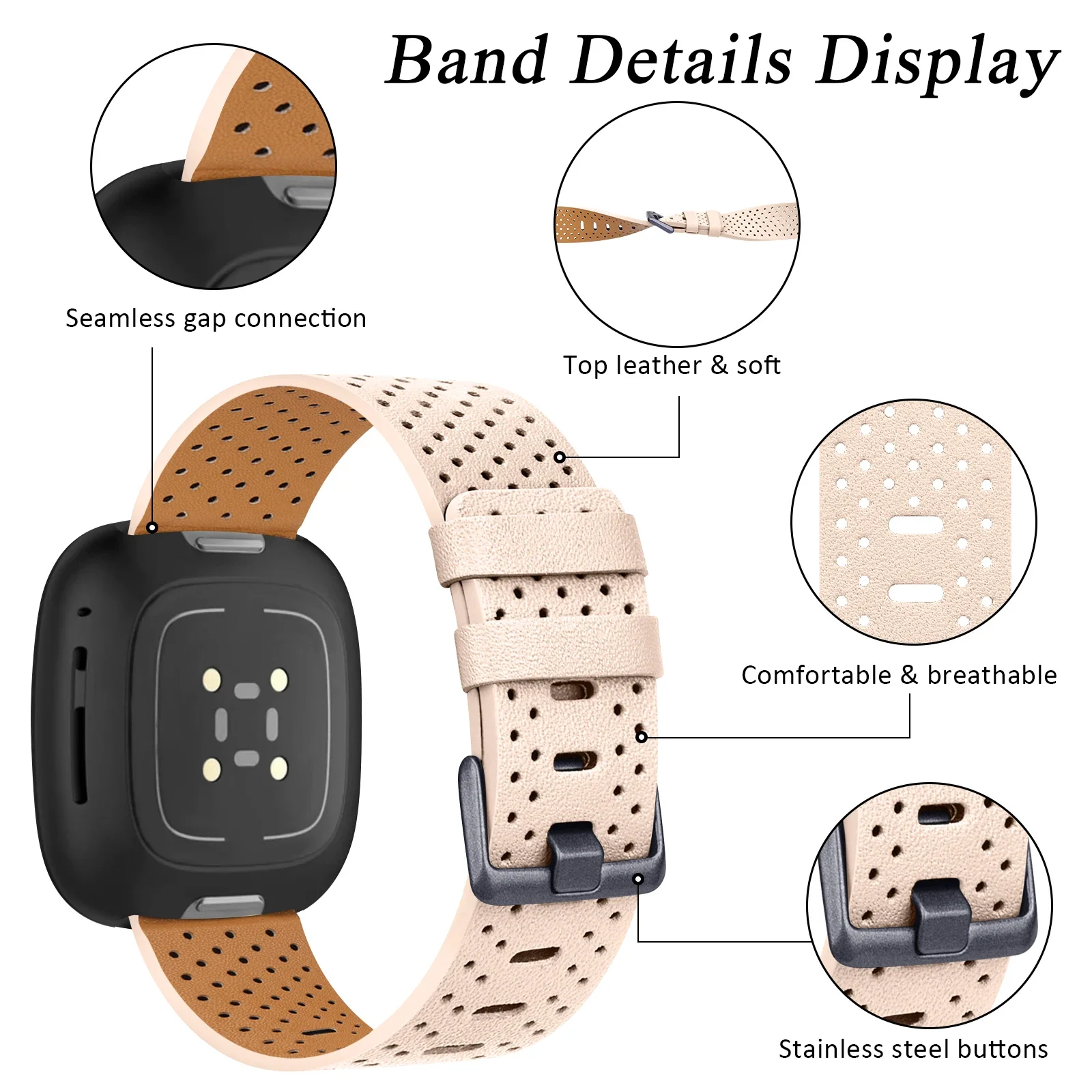 Tali Kulit Asli untuk Fitbit Versa 3/Versa 4 Gelang Jam Tangan untuk Fitbit Versa 3/Versa 4/Sense/Sense2 Tali Gelang