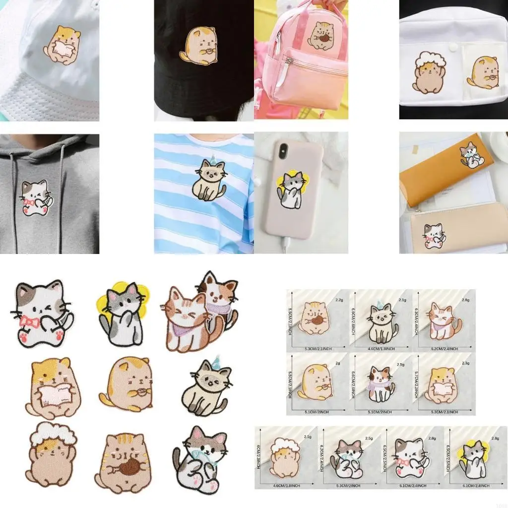 10 Pcs Animal Iron on Patches Sew on Applique Patches Cats Embroidery Patches Y08E