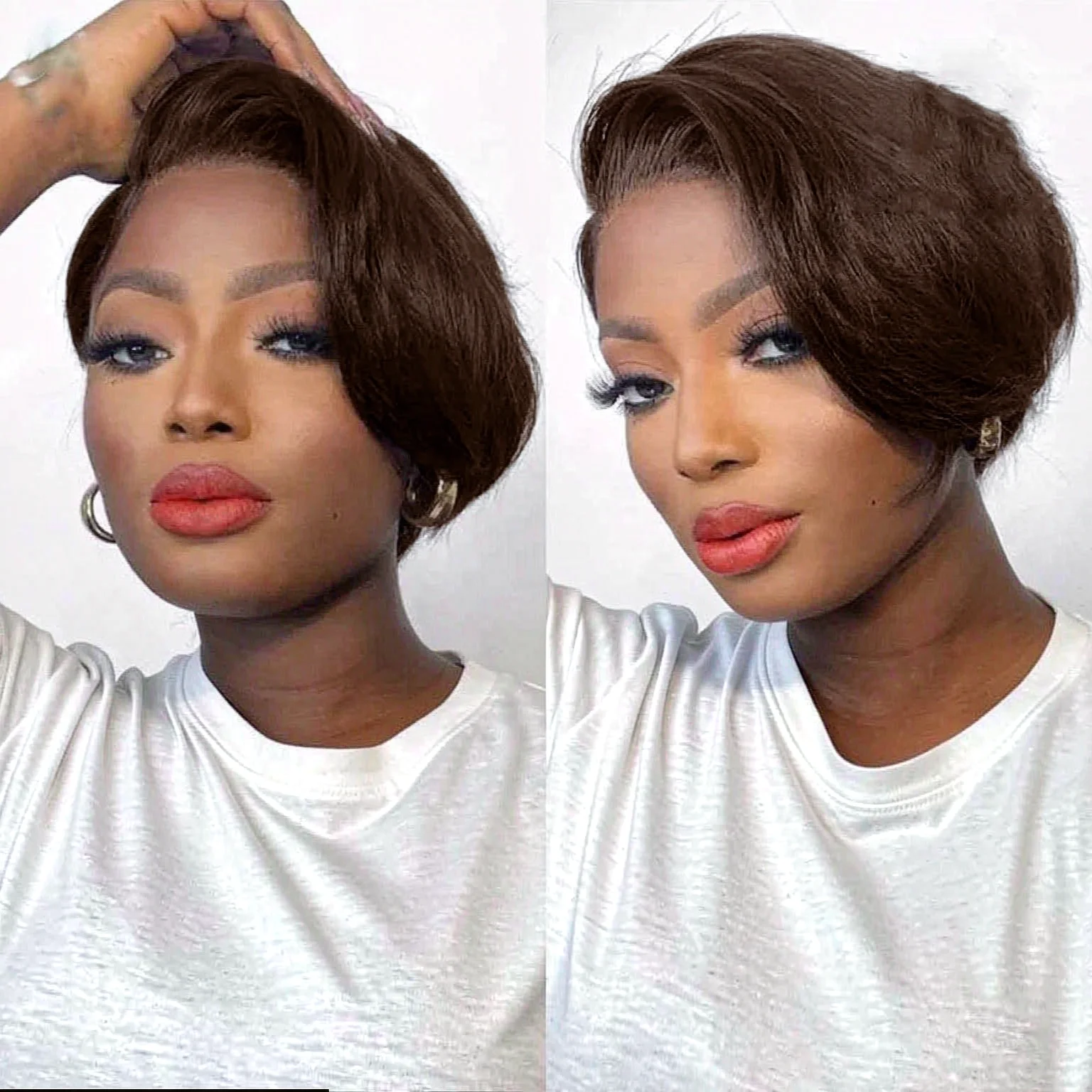 13x4 HD Lace Front Short Pixie Bob Wig #27 Blonde Ombre Brown 8 Inch Straight Brazilian Human Hair Pre Plucked for Women