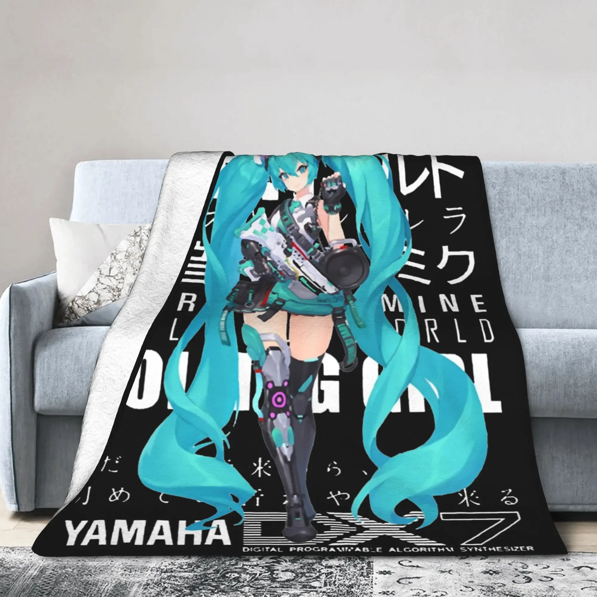 بطانية رمي الصوف للفتيات من Hatsunes Mikus Vocaloid لغرفة النوم والأريكة، سجادة سرير فائقة النعومة،