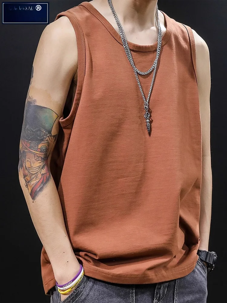 

Модная хлопковая футболка-майка мужская летняя свободного кроя, спортивная, для фитнеса, баскетбола, молодежная, популярная, трикотажная.